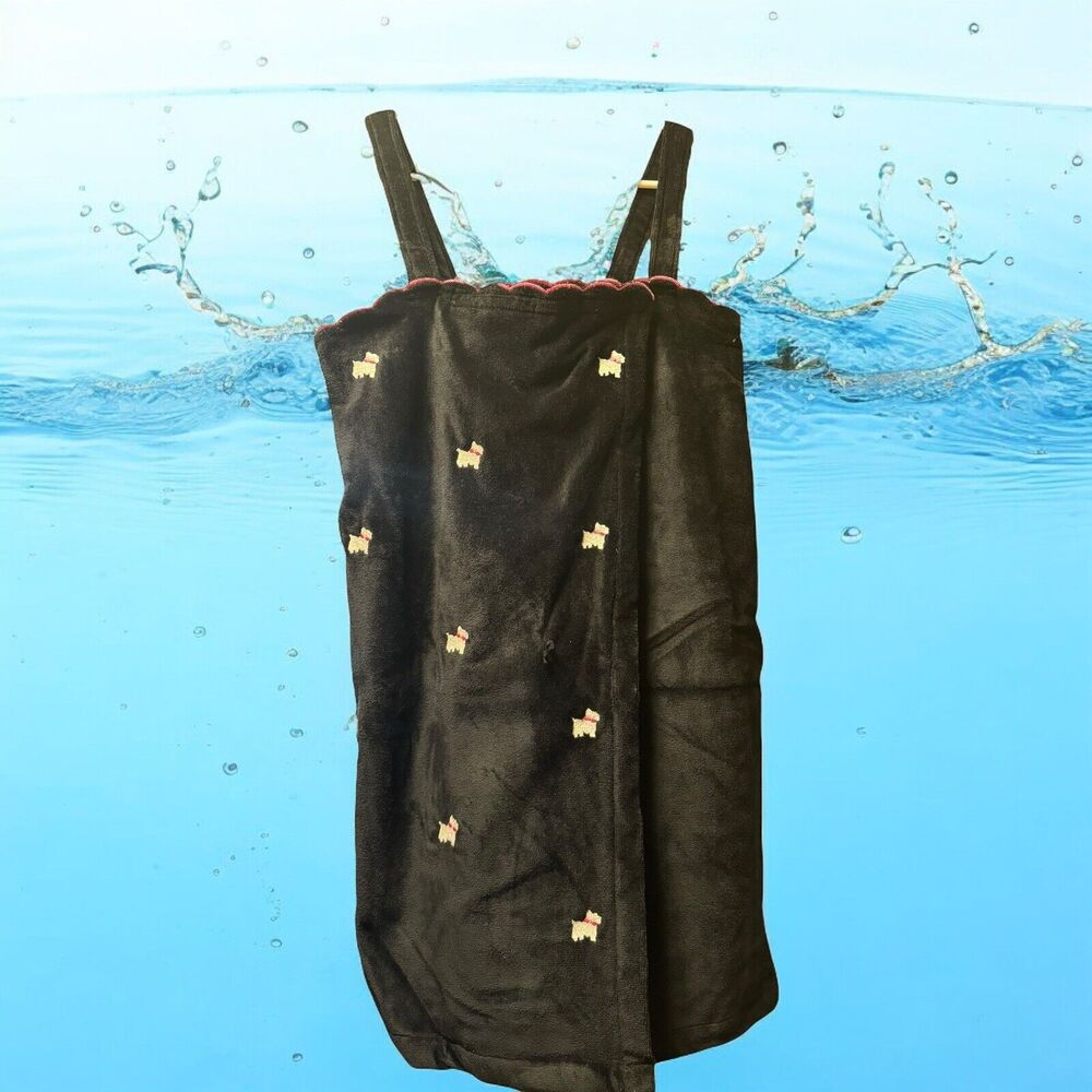 CHARTER CLUB Women's Small‎ Scottie lovers Dog Print Black TOWEL WRAP S *read